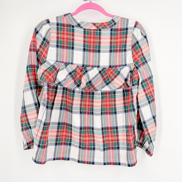 J. Crew Ruffled Bib Collar Blouse Red Green - Picture 3 of 3